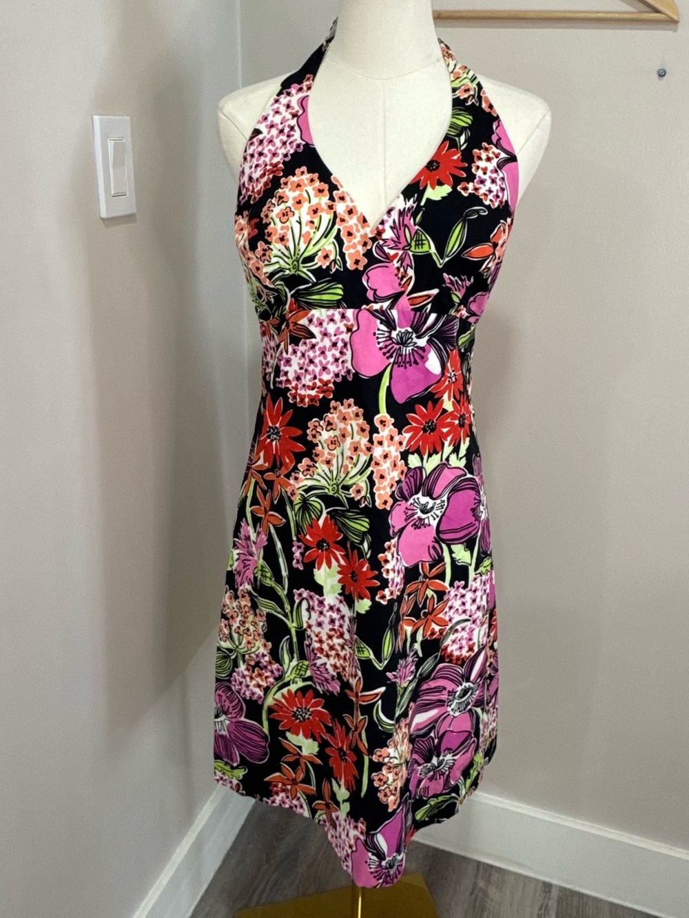 Vintage Lilly Pulitzer‎ White Label Floral Dress Black Flower Market Size  10